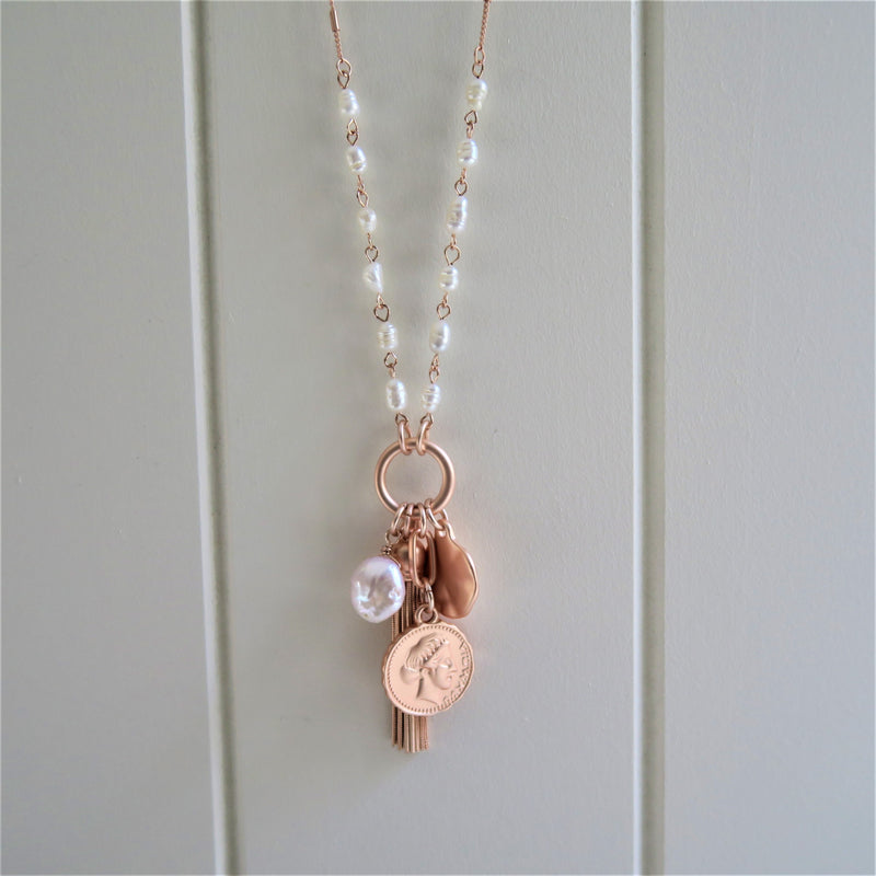 Rose Coin and Tassel Long Necklace