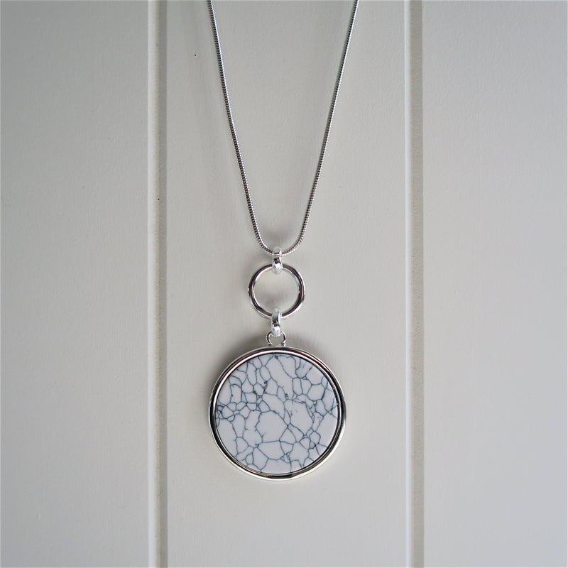 Silver and White Pendant Necklace