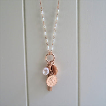 Rose Coin and Tassel Long Necklace